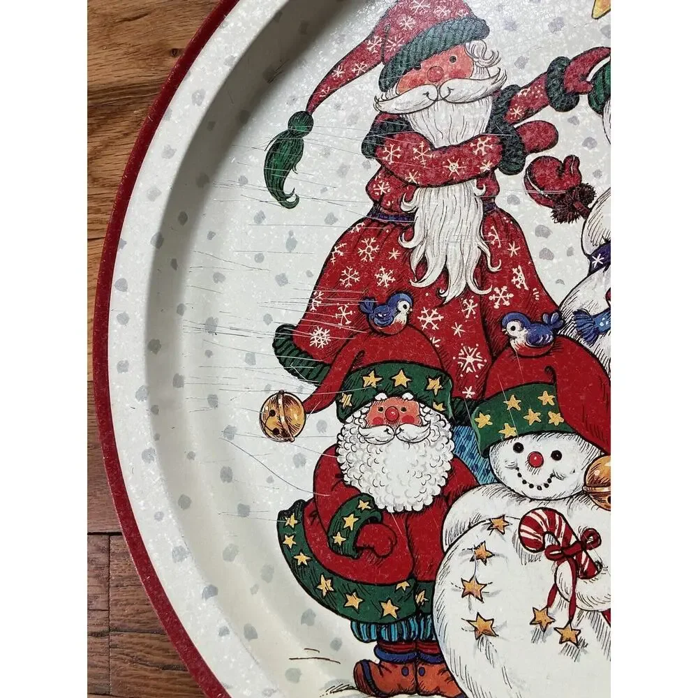 Wim Schimmer Potpourri 1995 Metal Christmas Santa’s Snowmen Serving Tray 13.5”